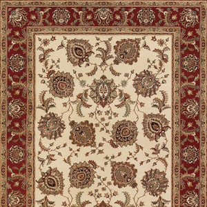 HomeRoots 6' Ivory and Red Oriental Round Rug – Timeless Elegance with Durable Performance for Every Home 8' X 11' 574333