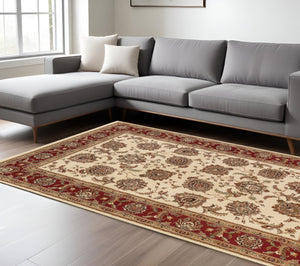 HomeRoots 6' Ivory and Red Oriental Round Rug – Timeless Elegance with Durable Performance for Every Home 8' X 11' 574333