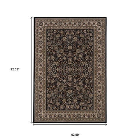 Homeroots 6' Elegant Green And Ivory Oriental Round Rug - Durable, Stain-resistant, Perfect For Any Room 5' X 8' Polypropylene 574334