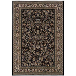 HomeRoots 6' Black and Ivory Oriental Round Rug - Elegant Geometric Design for Modern and Traditional Spaces 5' X 8' 574334
