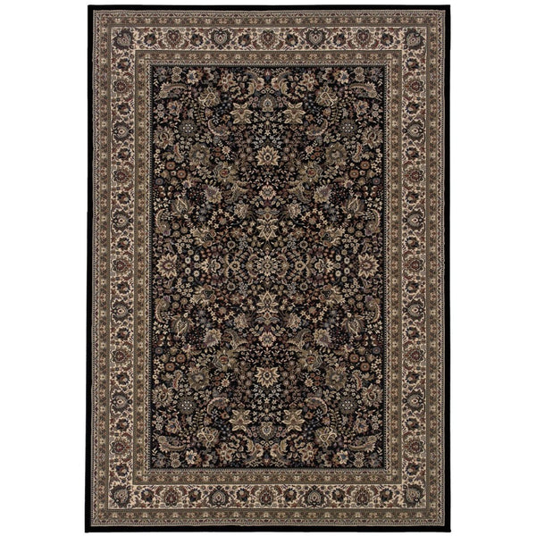 HomeRoots 6' Black and Ivory Oriental Round Rug - Elegant Geometric Design for Modern and Traditional Spaces 5' X 8' 574334
