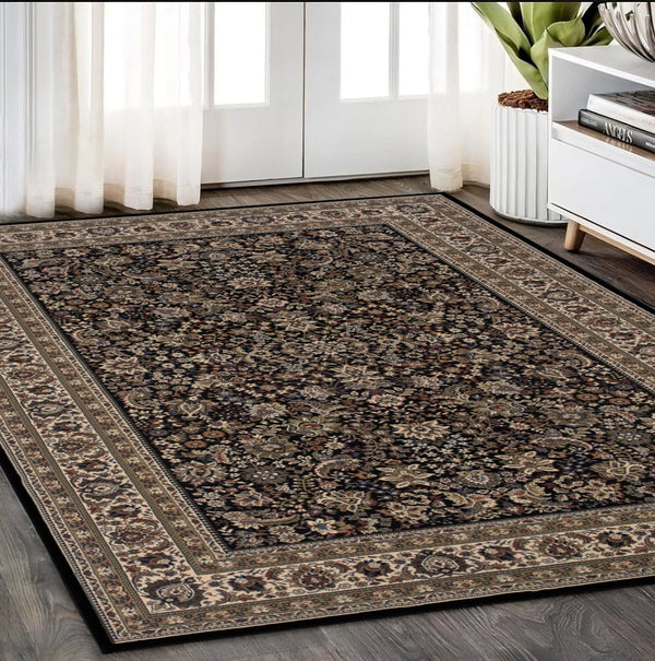 Homeroots 6' Elegant Green And Ivory Oriental Round Rug - Durable, Stain-resistant, Perfect For Any Room 5' X 8' Polypropylene 574334