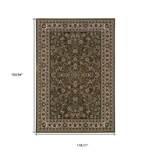 Homeroots 6' Elegant Green And Ivory Oriental Round Rug - Durable, Stain-resistant, Perfect For Any Room 10' X 13' Polypropylene 574335