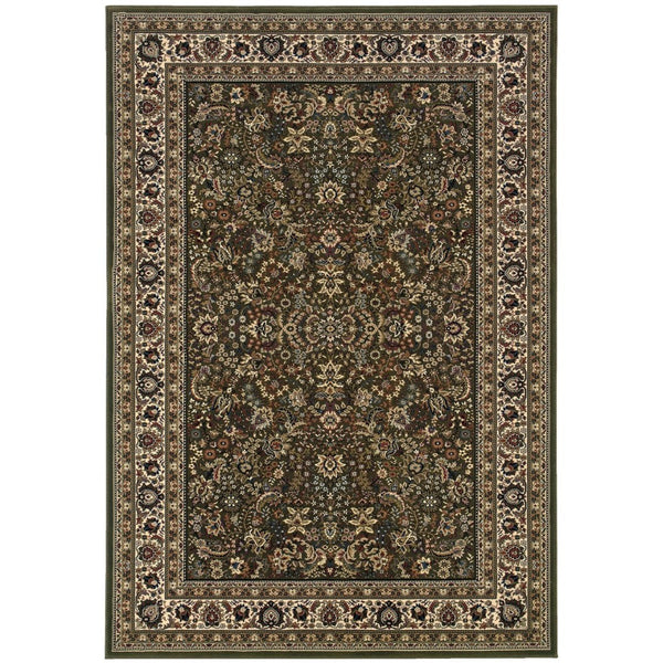 HomeRoots 6' Timeless Green and Ivory Oriental Round Rug - Durable, Stain-Resistant, Perfect for High-Traffic Areas 4' X 6' 574336