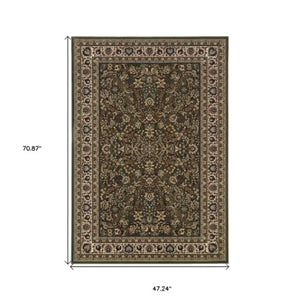 Homeroots 6' Elegant Green And Ivory Oriental Round Rug - Durable, Stain-resistant, Perfect For Any Room 4' X 6' Polypropylene 574336