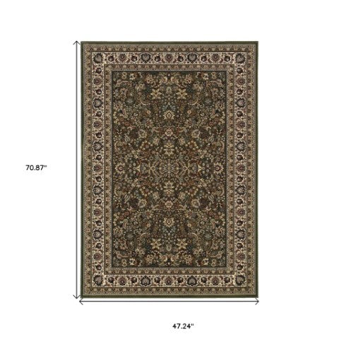 Homeroots 6' Elegant Green And Ivory Oriental Round Rug - Durable, Stain-resistant, Perfect For Any Room 4' X 6' Polypropylene 574336