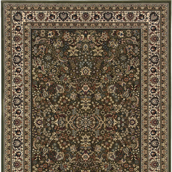 Homeroots 6' Elegant Green And Ivory Oriental Round Rug - Durable, Stain-resistant, Perfect For Any Room 4' X 6' Polypropylene 574336