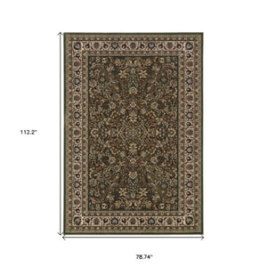 Homeroots 6' Elegant Green And Ivory Oriental Round Rug - Durable, Stain-resistant, Perfect For Any Room 7' X 10' Polypropylene 574338
