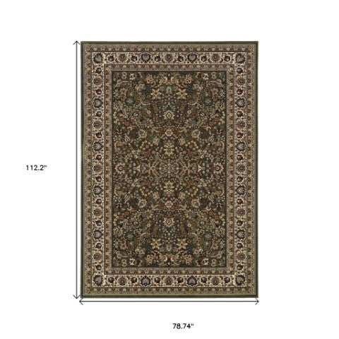 Homeroots 6' Elegant Green And Ivory Oriental Round Rug - Durable, Stain-resistant, Perfect For Any Room 7' X 10' Polypropylene 574338