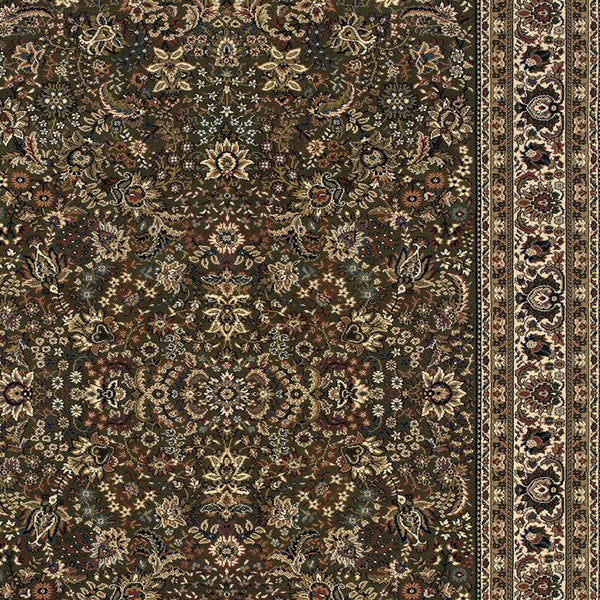 Homeroots 6' Elegant Green And Ivory Oriental Round Rug - Durable, Stain-resistant, Perfect For Any Room 7' X 10' Polypropylene 574338