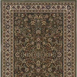 Homeroots 6' Elegant Green And Ivory Oriental Round Rug - Durable, Stain-resistant, Perfect For Any Room 7' X 10' Polypropylene 574338