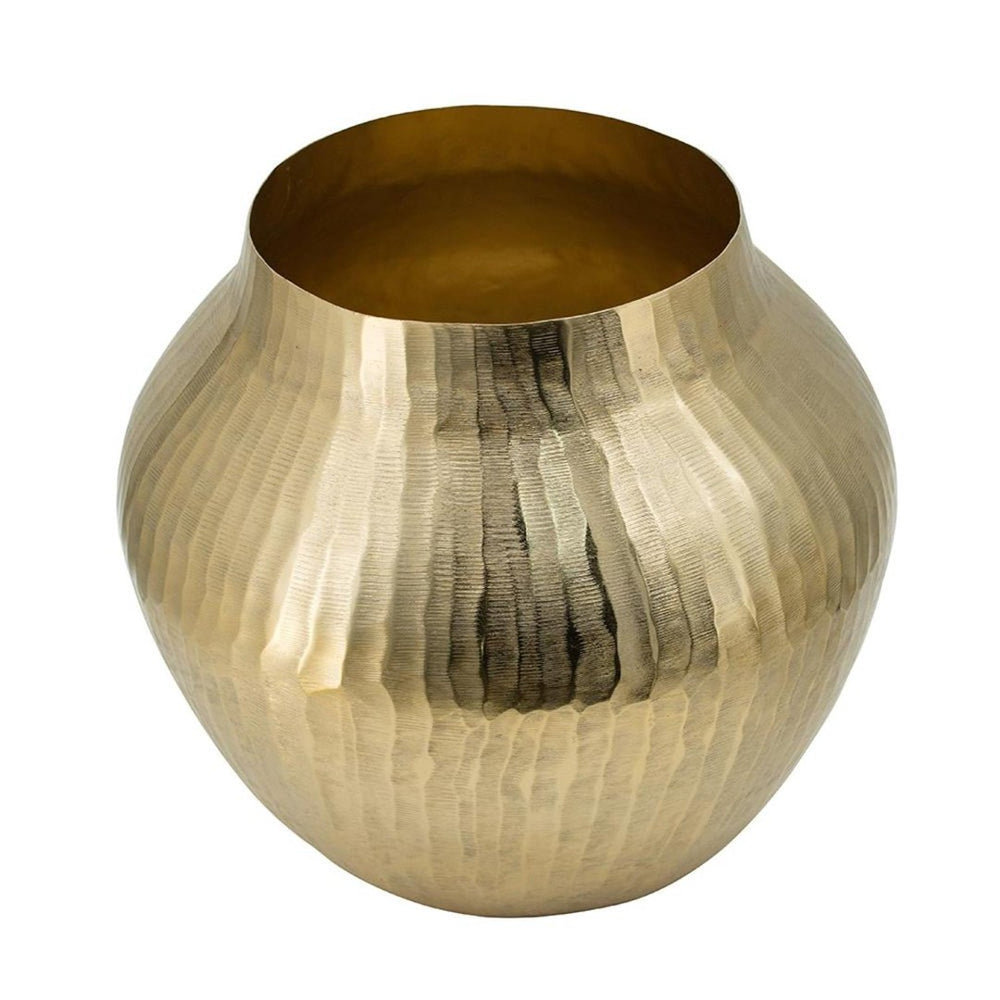 HomeRoots 9" Gold Round Aluminum Table Vase - Mid-Century Glamour for Modern & Vintage Décor,  Durable & Stylish 574340