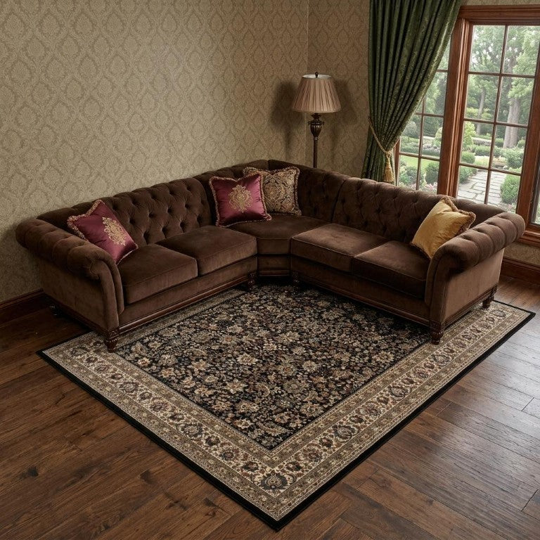8 Ft X 11 Ft Oriental Polypropylene Area Rug in Classic Black Ivory Living Room