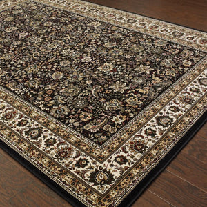 8 Ft X 11 Ft Oriental Polypropylene Area Rug in Classic Black Ivory Living Room