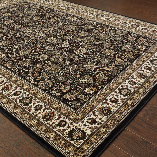 8 Ft X 11 Ft Oriental Polypropylene Area Rug in Classic Black Ivory Living Room