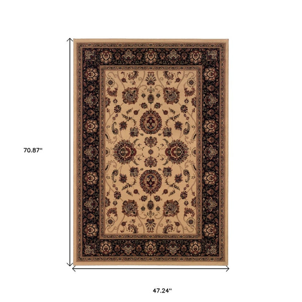 HomeRoots 4' Timeless Black and Ivory Oriental Area Rug – Durable, Stain-Resistant Design for Any Space 4' X 6' 574348