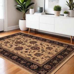 HomeRoots 4' Timeless Black and Ivory Oriental Area Rug – Durable, Stain-Resistant Design for Any Space 4' X 6' 574348