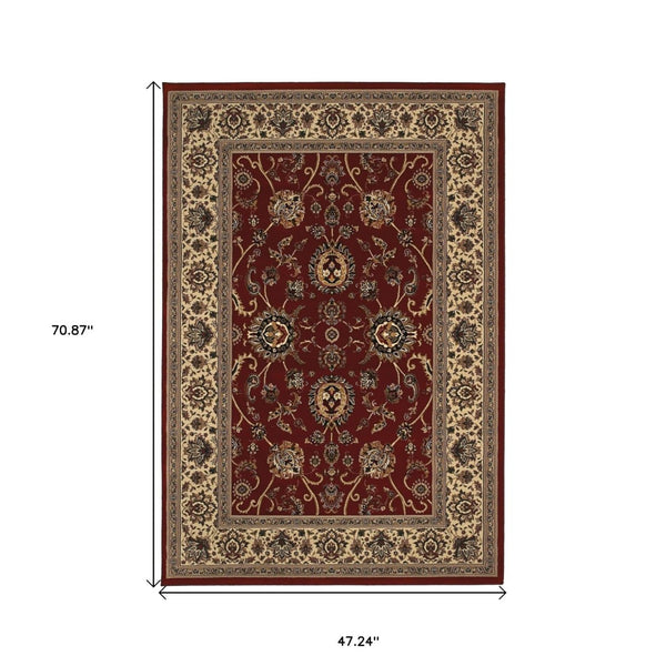 HomeRoots 4' Timeless Red and Ivory Oriental Area Rug - Durable, Stain Resistant, Ideal for Family Spaces 4' X 6' 574353