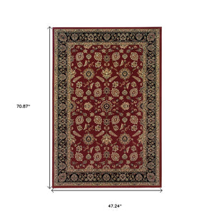 HomeRoots 4' Elegant Red Black and Tan Oriental Area Rug - Durable, Stain-Resistant, Perfect for Any Room 4' X 6' 574362