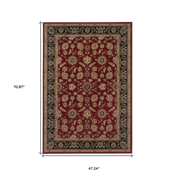 HomeRoots 4' Elegant Red Black and Tan Oriental Area Rug - Durable, Stain-Resistant, Perfect for Any Room 4' X 6' 574362
