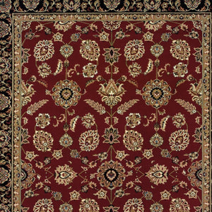 HomeRoots 4' Elegant Red Black and Tan Oriental Area Rug - Durable, Stain-Resistant, Perfect for Any Room 4' X 6' 574362