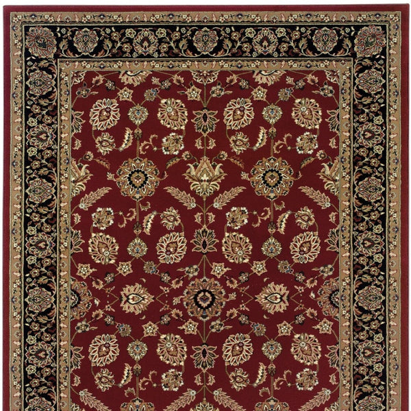 HomeRoots 4' Elegant Red Black and Tan Oriental Area Rug - Durable, Stain-Resistant, Perfect for Any Room 4' X 6' 574362