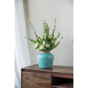 HomeRoots 9" Brown Round Ceramic Table Vase - Elegant Home Accent for Fresh Flowers & Stylish Decor Displays 574363