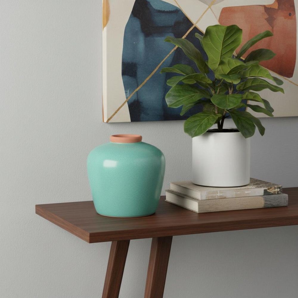 HomeRoots 9" Brown Round Ceramic Table Vase - Elegant Home Accent for Fresh Flowers & Stylish Decor Displays 574363