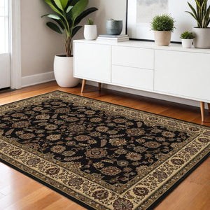 HomeRoots 4' Timeless Brown Ivory and Black Oriental Area Rug - Durable, Stylish, and Easy to Maintain for Any Room 4' X 6' 574370