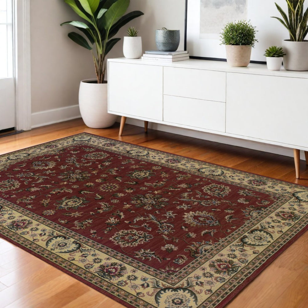 HomeRoots 4' Red Ivory and Black Oriental Area Rug – Classic Style, Durable Construction for Any Room Decor 4' X 6' 574378