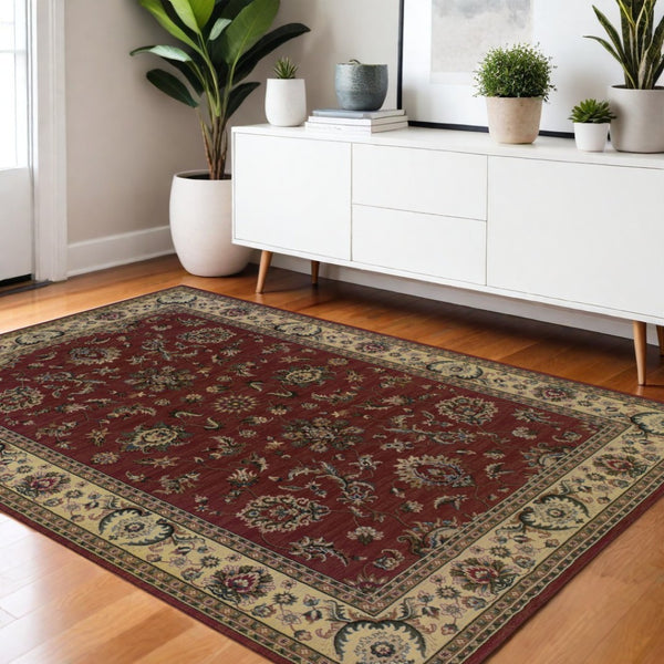HomeRoots 4' Red Ivory and Black Oriental Area Rug – Classic Style, Durable Construction for Any Room Decor 4' X 6' 574378