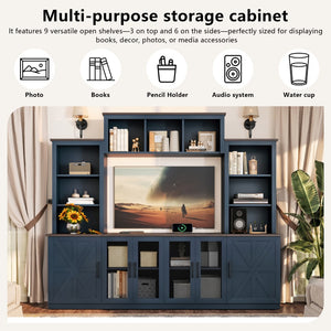 English Elm Wall Unit Entertainment Center with Built in Charging Mdf Media Console Open Shelving Blue W1580S00437