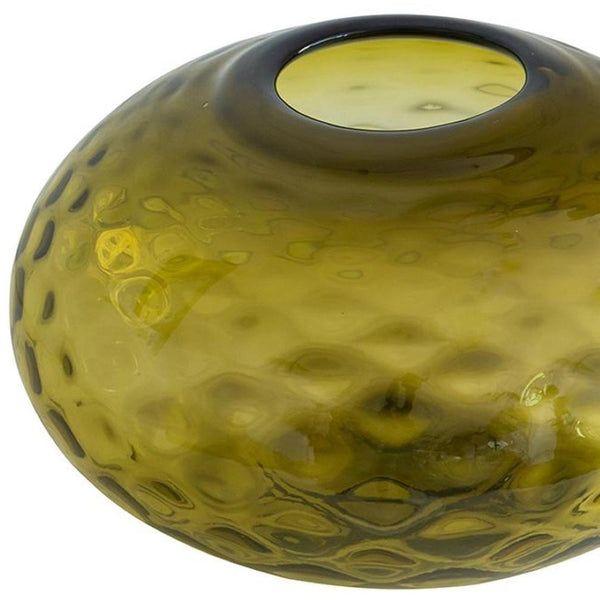 HomeRoots 9" Olive Green Round Glass Vase – Elegant Home Decor for Flowers, Centerpieces & Gifts! 574390