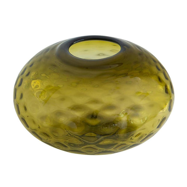 HomeRoots 9" Olive Green Round Glass Vase – Elegant Home Decor for Flowers, Centerpieces & Gifts! 574390