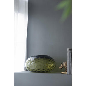 HomeRoots 9" Olive Green Round Glass Vase – Elegant Home Decor for Flowers, Centerpieces & Gifts! 574390