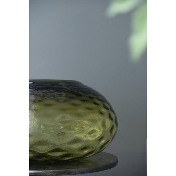 HomeRoots 9" Olive Green Round Glass Vase – Elegant Home Decor for Flowers, Centerpieces & Gifts! 574390