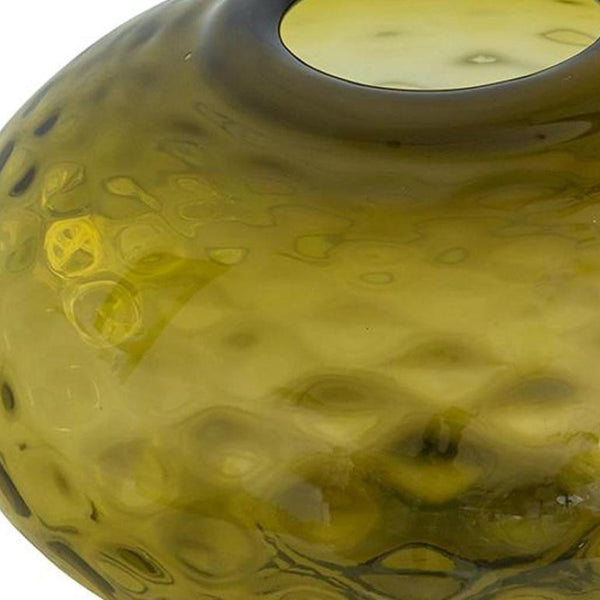 HomeRoots 9" Olive Green Round Glass Vase – Elegant Home Decor for Flowers, Centerpieces & Gifts! 574390