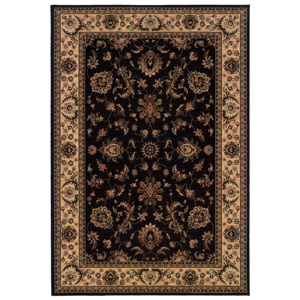 HomeRoots 4' Black Ivory and Brown Oriental Area Rug - Stylish, Durable, Stain-Resistant Design for Any Room 4' X 6' 574392