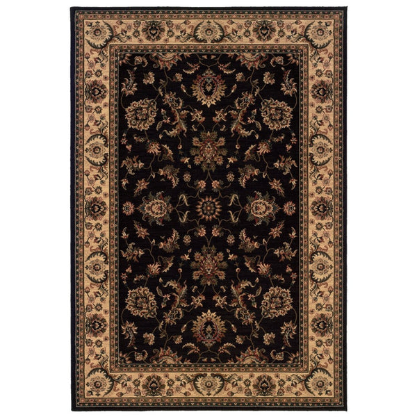 HomeRoots 4' Black Ivory and Brown Oriental Area Rug - Stylish, Durable, Stain-Resistant Design for Any Room 4' X 6' 574392