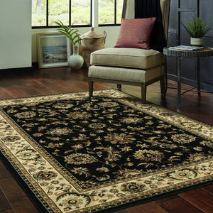 HomeRoots 4' Black Ivory and Brown Oriental Area Rug - Stylish, Durable, Stain-Resistant Design for Any Room 4' X 6' 574392