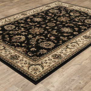 HomeRoots 4' Black Ivory and Brown Oriental Area Rug - Stylish, Durable, Stain-Resistant Design for Any Room 4' X 6' 574392