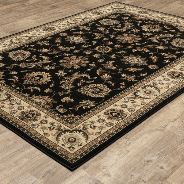 HomeRoots 4' Black Ivory and Brown Oriental Area Rug - Stylish, Durable, Stain-Resistant Design for Any Room 4' X 6' 574392