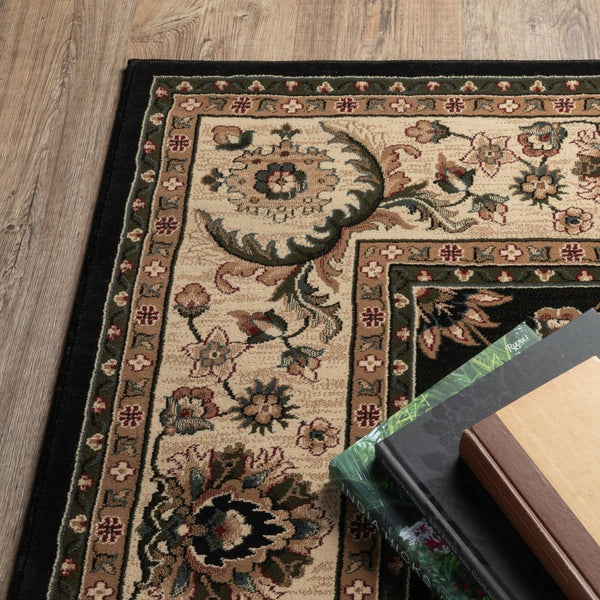 HomeRoots 4' Black Ivory and Brown Oriental Area Rug - Stylish, Durable, Stain-Resistant Design for Any Room 4' X 6' 574392