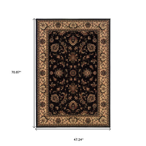 HomeRoots 4' Black Ivory and Brown Oriental Area Rug - Stylish, Durable, Stain-Resistant Design for Any Room 4' X 6' 574392