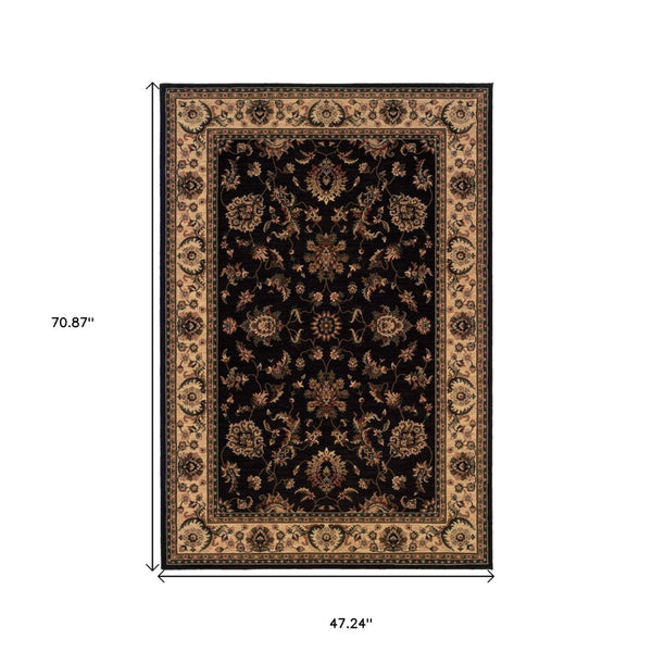 HomeRoots 4' Black Ivory and Brown Oriental Area Rug - Stylish, Durable, Stain-Resistant Design for Any Room 4' X 6' 574392