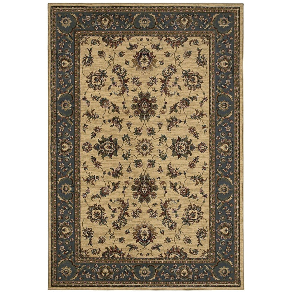 HomeRoots 4' Elegant Ivory Blue Brown Oriental Area Rug – Durable, Stain-Resistant, Easy-Care for Any Room 4' X 6' 574398