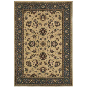 HomeRoots 4' Elegant Ivory Blue Brown Oriental Area Rug – Durable, Stain-Resistant, Easy-Care for Any Room 4' X 6' 574398