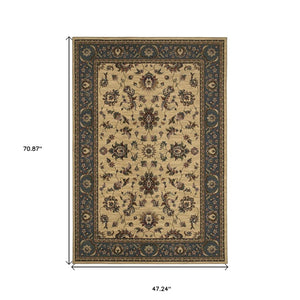 HomeRoots 4' Elegant Ivory Blue Brown Oriental Area Rug – Durable, Stain-Resistant, Easy-Care for Any Room 4' X 6' 574398