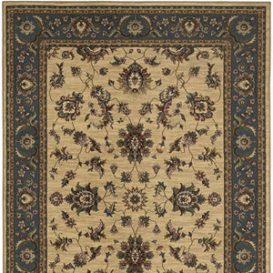 HomeRoots 4' Elegant Ivory Blue Brown Oriental Area Rug – Durable, Stain-Resistant, Easy-Care for Any Room 4' X 6' 574398