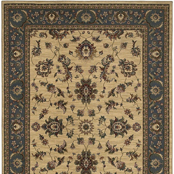 HomeRoots 4' Elegant Ivory Blue Brown Oriental Area Rug – Durable, Stain-Resistant, Easy-Care for Any Room 4' X 6' 574398